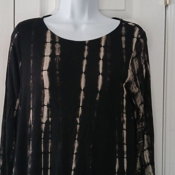 Carole Christian black tan shark bite long sleeve casual tunic top Sz S - Picture 3 of 5